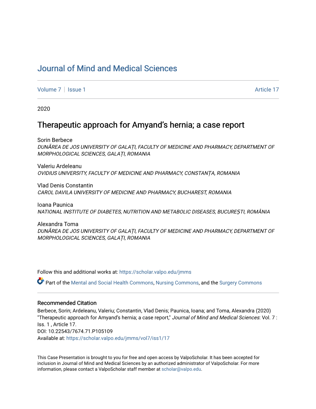 Therapeutic Approach for Amyand's Hernia; a Case Report