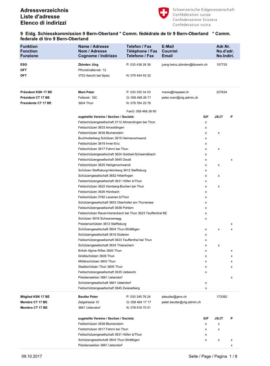 Adressverzeichnis Liste D'adresse Elenco Di Indirizzi