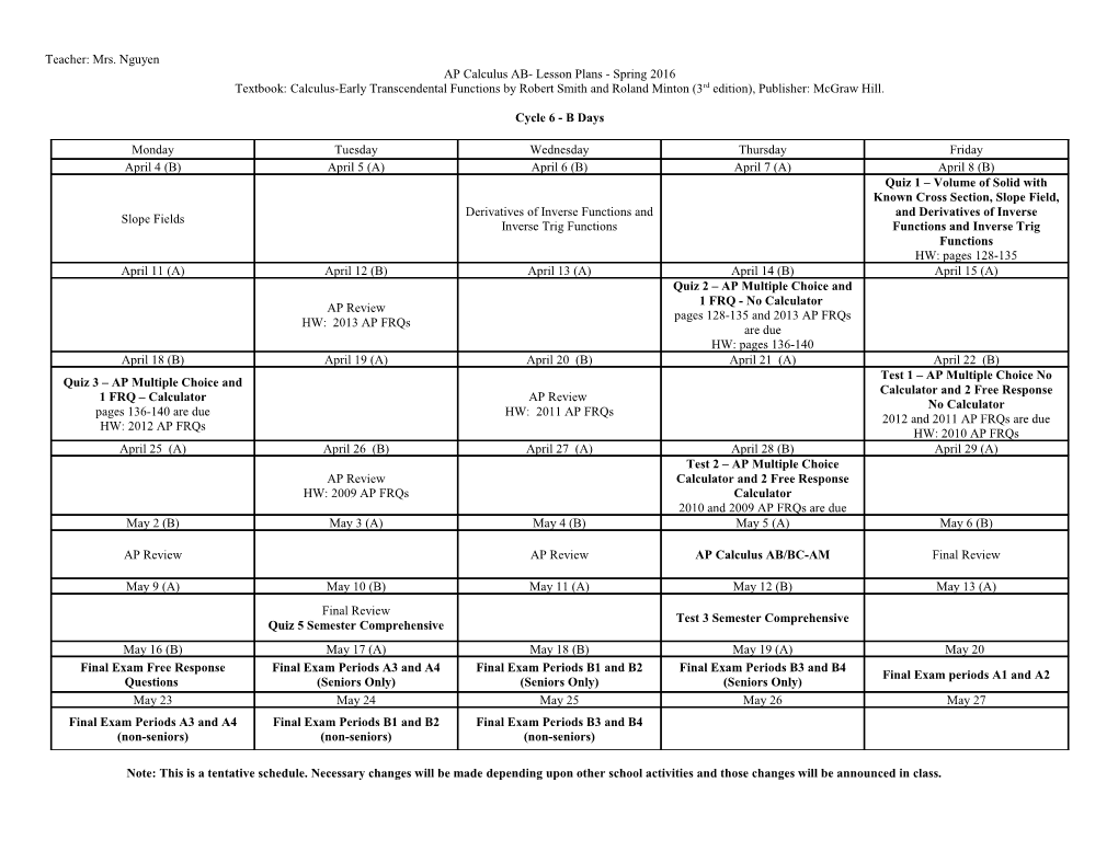 AP Calculus BC - Lesson Plans: Fall 2005