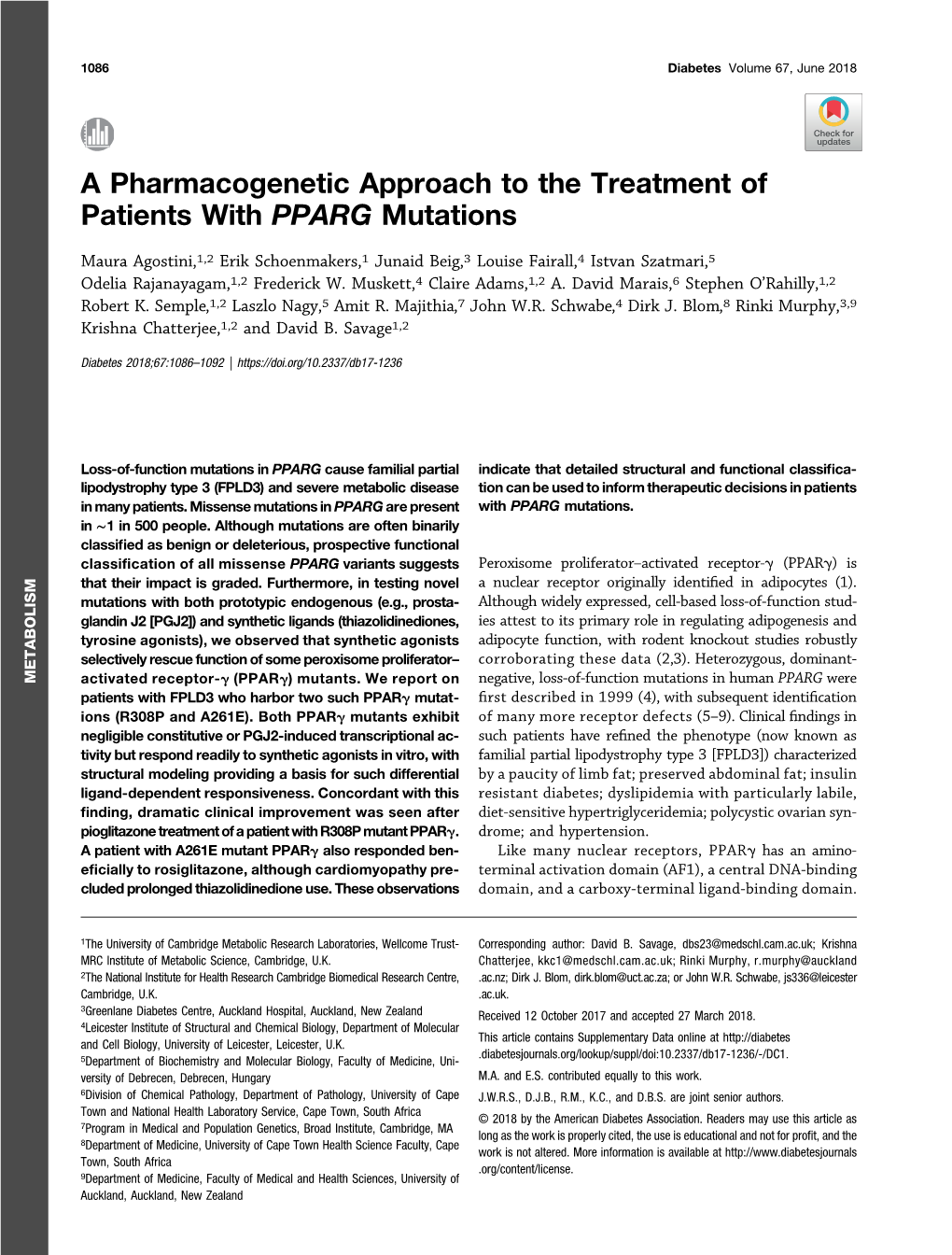 A Pharmacogenetic Approach to the Treatment of Patients with PPARG Mutations