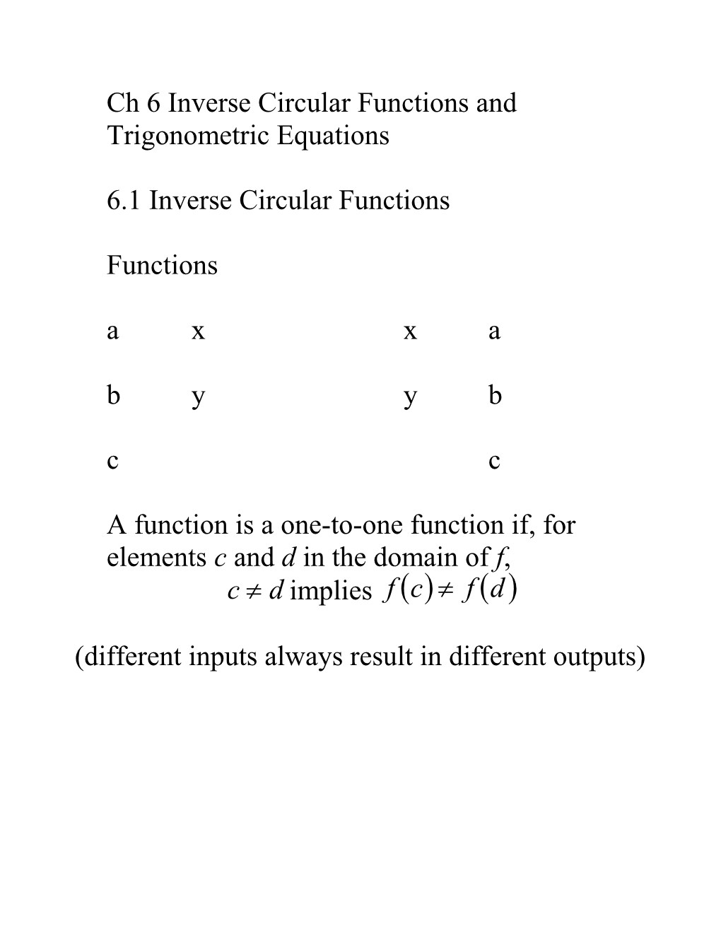 Ch 6 Inverse Circular Functions and Trigonometric Equations