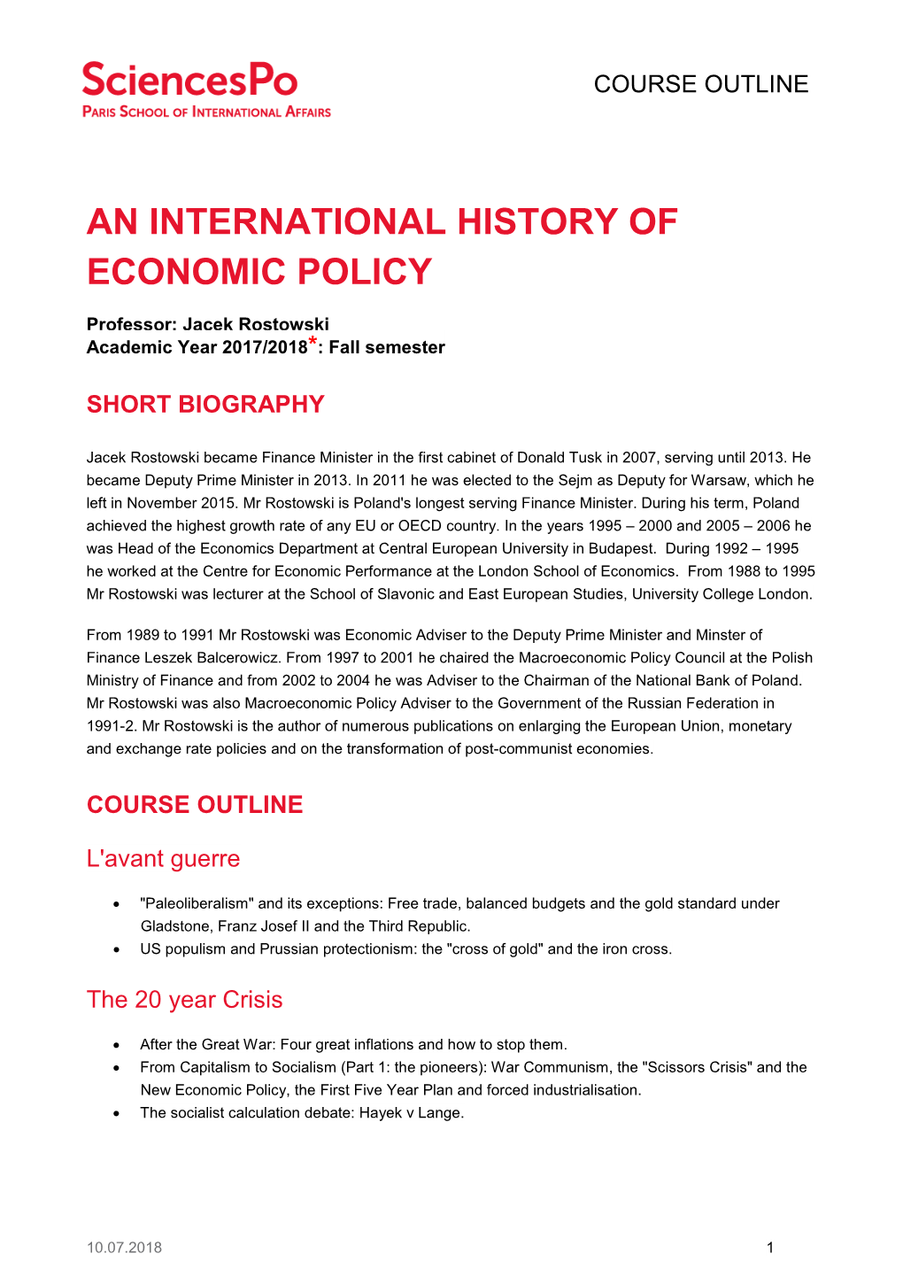 International History of Economic Policy