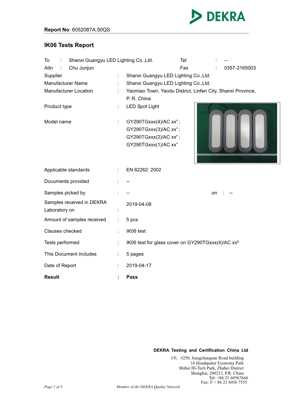 IK06 Tests Report