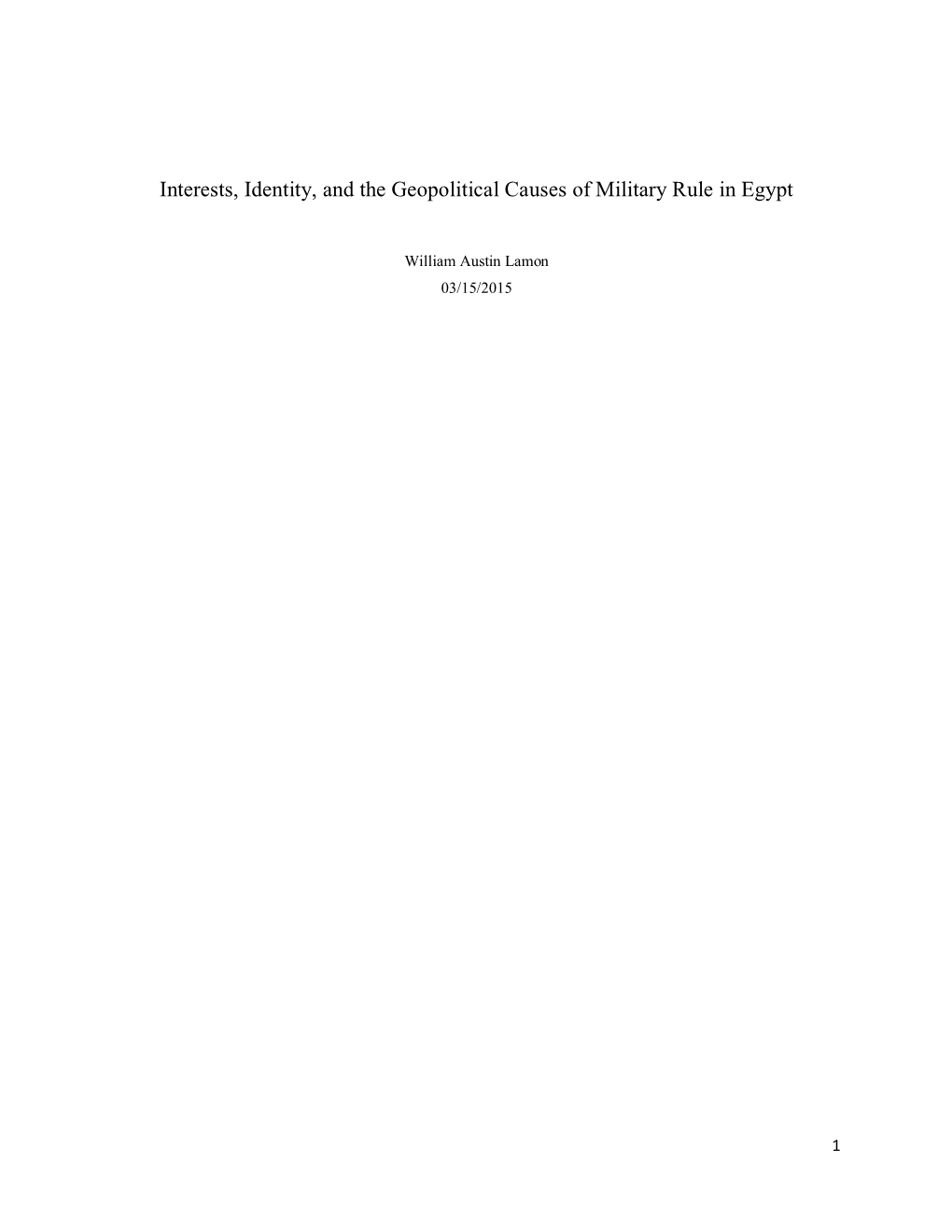 Interests, Identity, and the Geopolitical Causes of Military Rule in Egypt