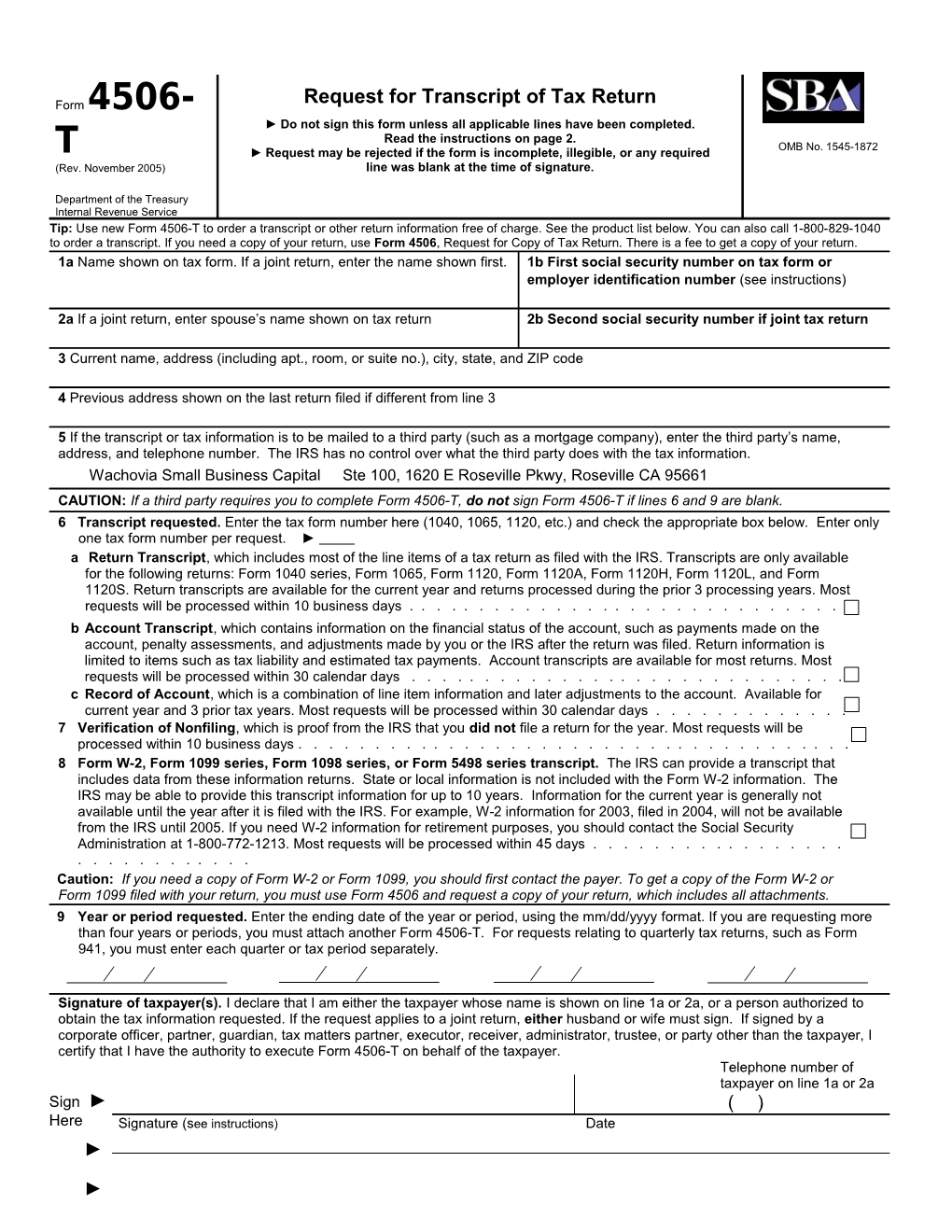 Form 4506-T (Rev. 11-2005) Page 2