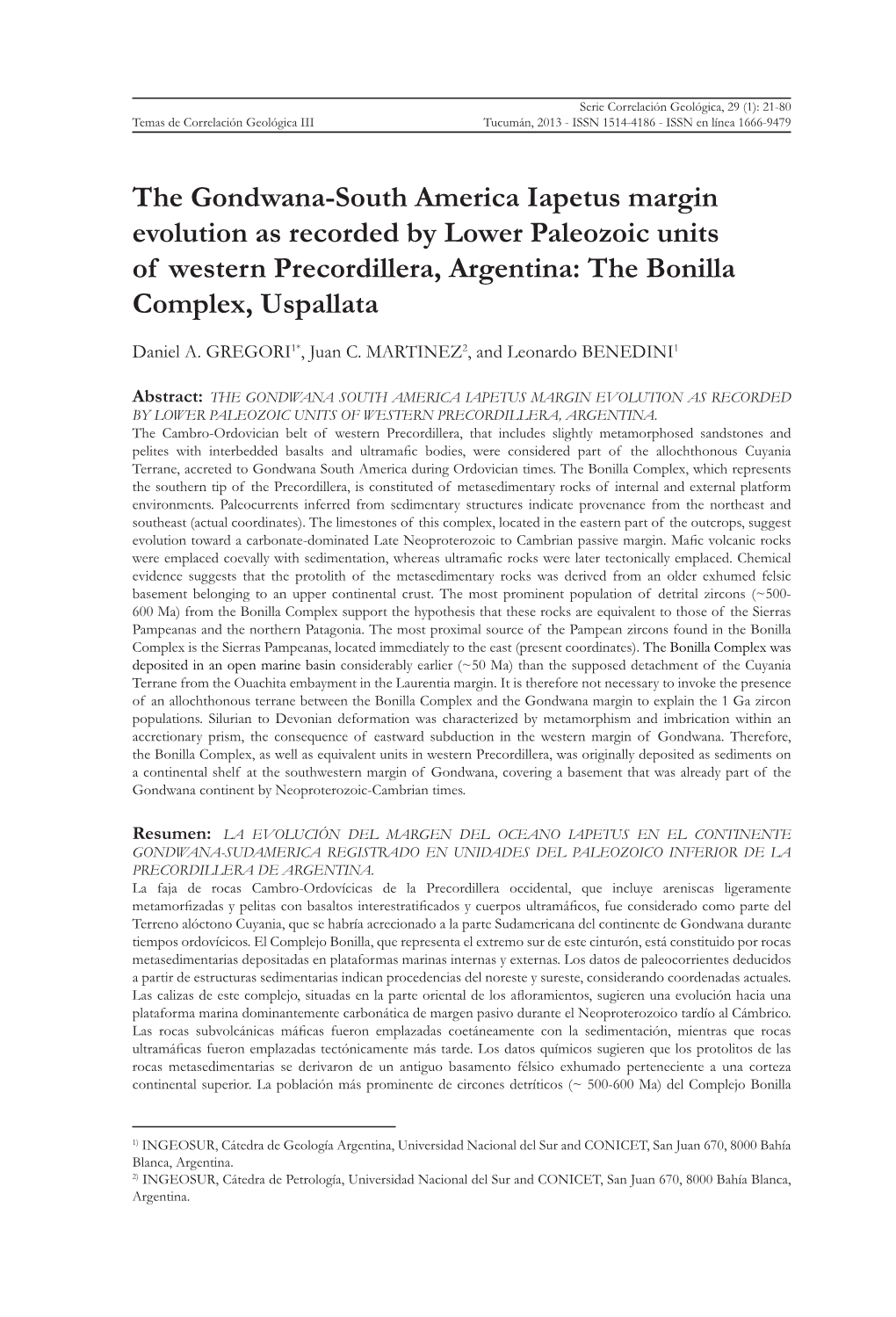 The Gondwana-South America Iapetus Margin Evolution As Recorded by Lower Paleozoic Units of Western Precordillera, Argentina: the Bonilla Complex, Uspallata