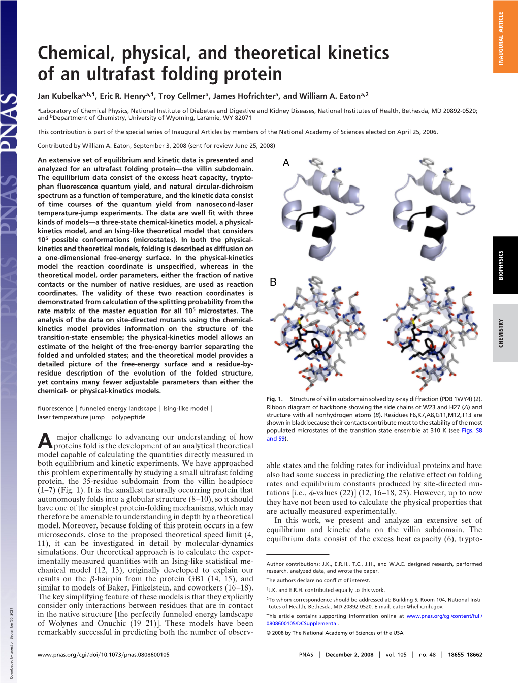 Chemical, Physical, and Theoretical Kinetics of an Ultrafast Folding Protein