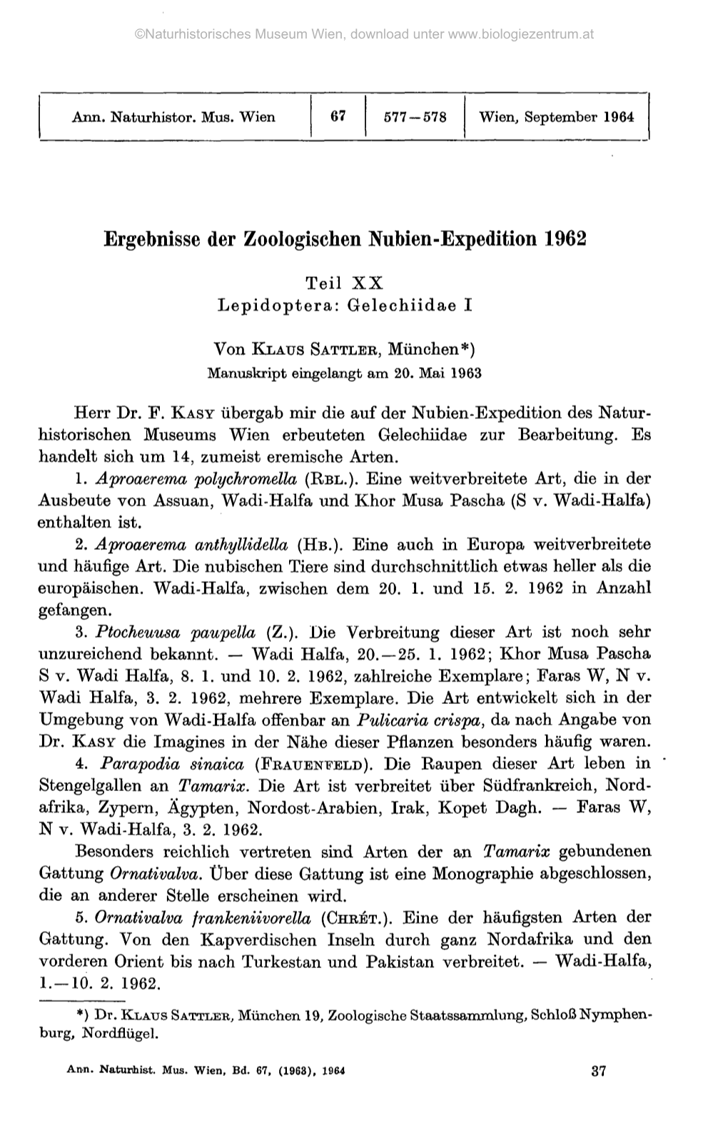 Ergebnisse Der Zoologischen Nubien-Expedition 1962
