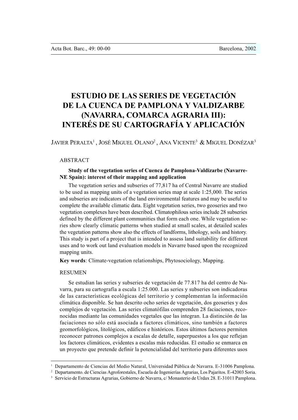 Estudio De Las Series De Vegetación De La Cuenca De Pamplona Y Valdizarbe (Navarra, Comarca Agraria Iii): Interés De Su Cartografía Y Aplicación