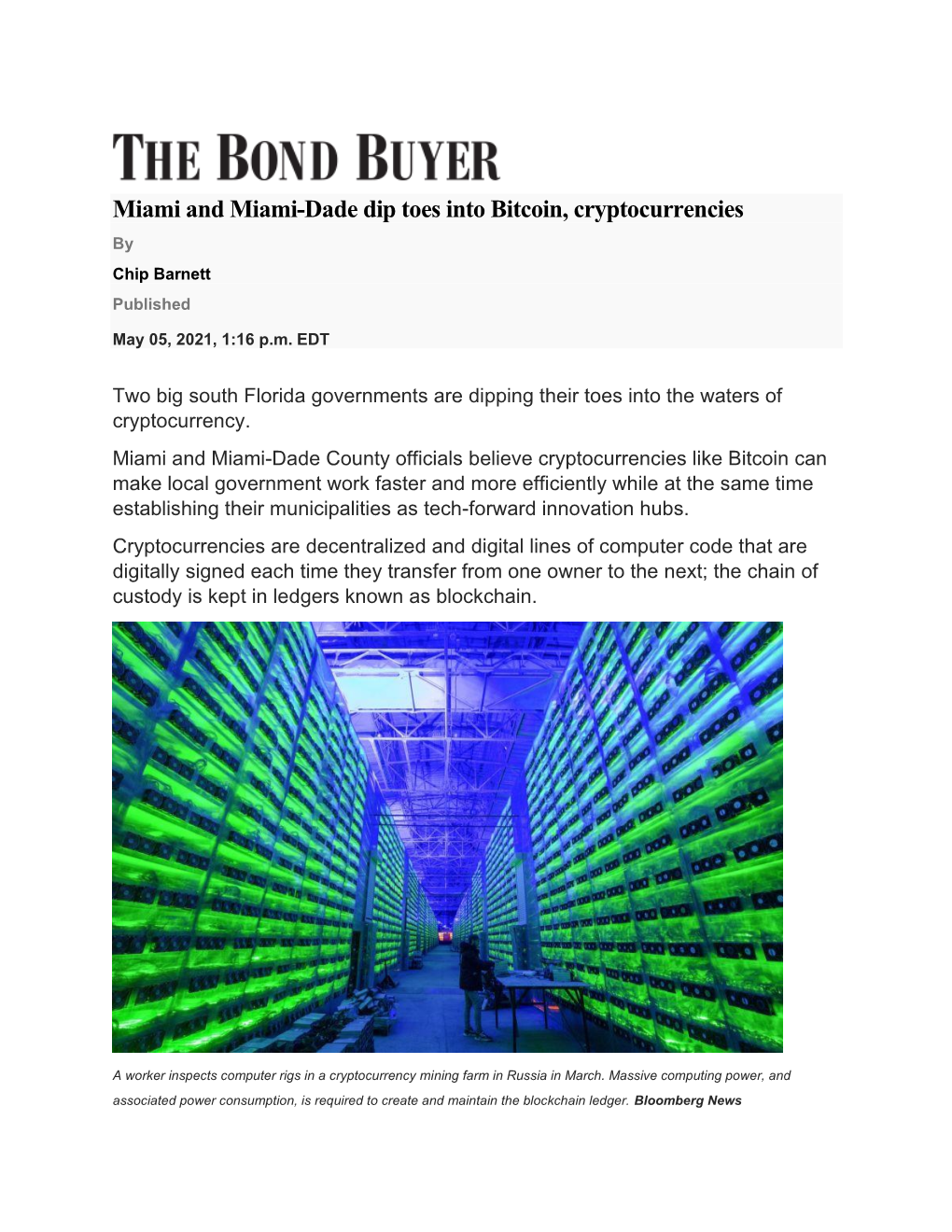 Miami and Miami-Dade Dip Toes Into Bitcoin, Cryptocurrencies by Chip Barnett Published