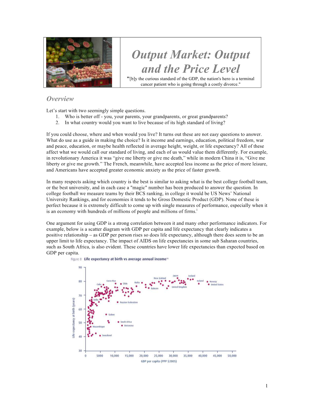 Output Market: Output and the Price Level