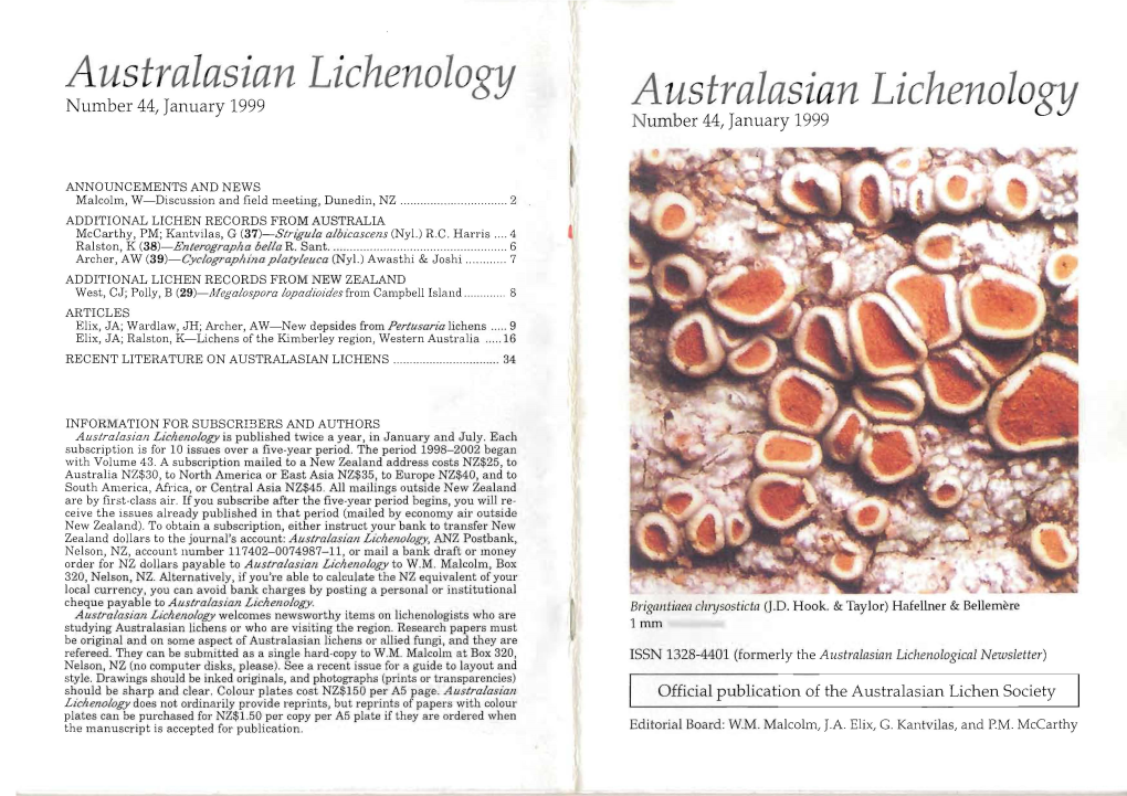 Australasian Lichenology Number 44, January 1999 Australasian Lichenology Number 44, January 1999