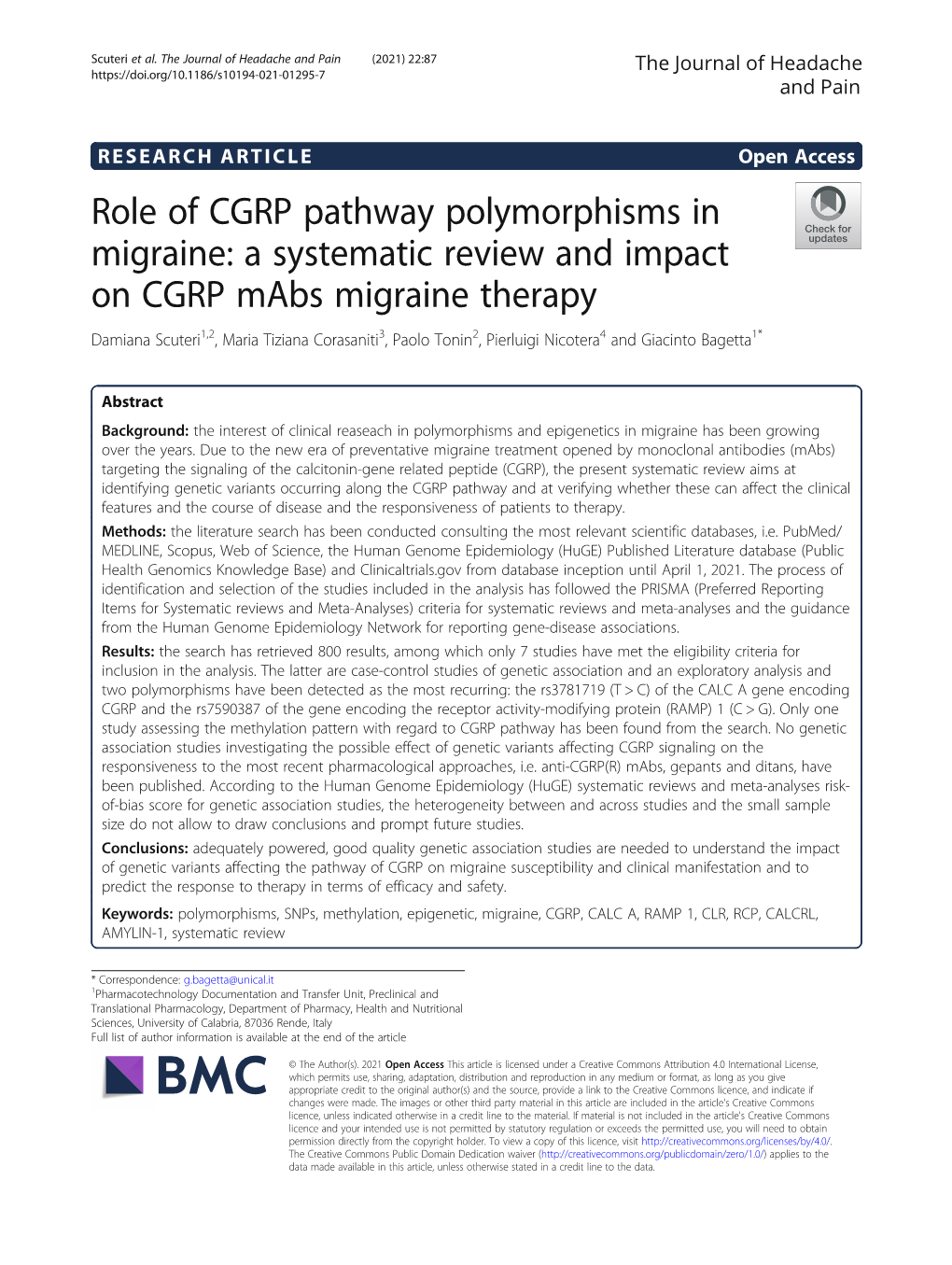 Role of CGRP Pathway Polymorphisms in Migraine: A