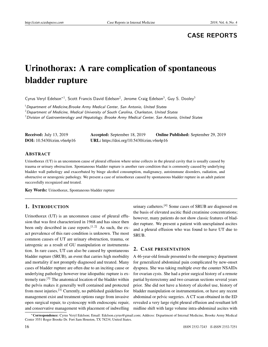 Urinothorax: a Rare Complication of Spontaneous Bladder Rupture