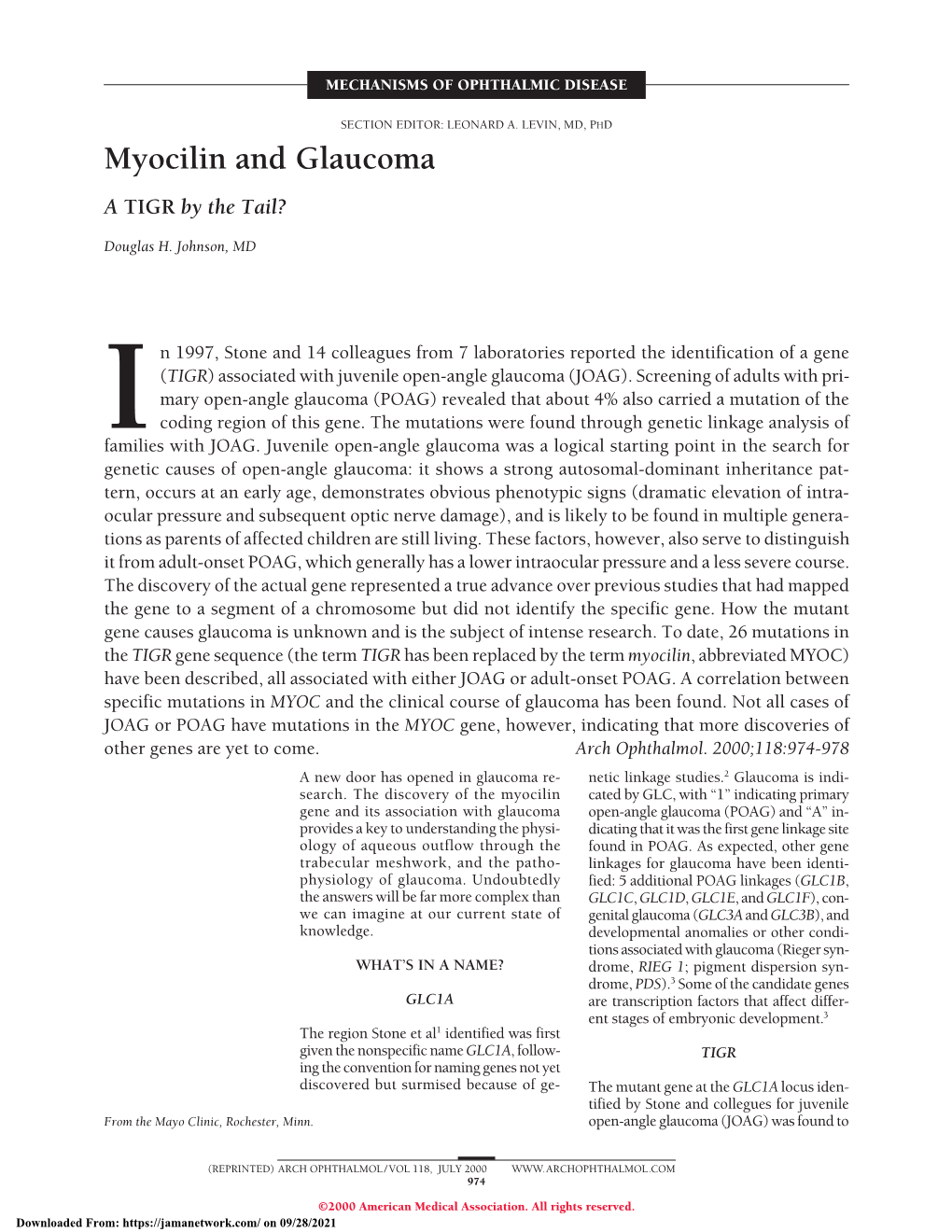 Myocilin and Glaucoma: a TIGR by the Tail?