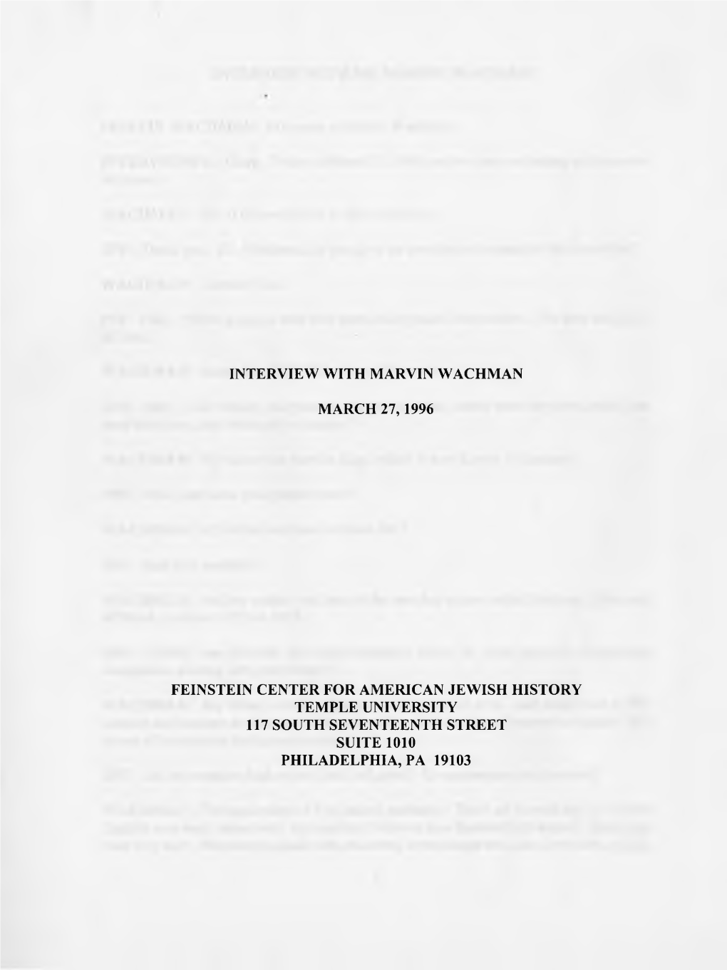 March 27,1996 Feinstein Center for American Jewish