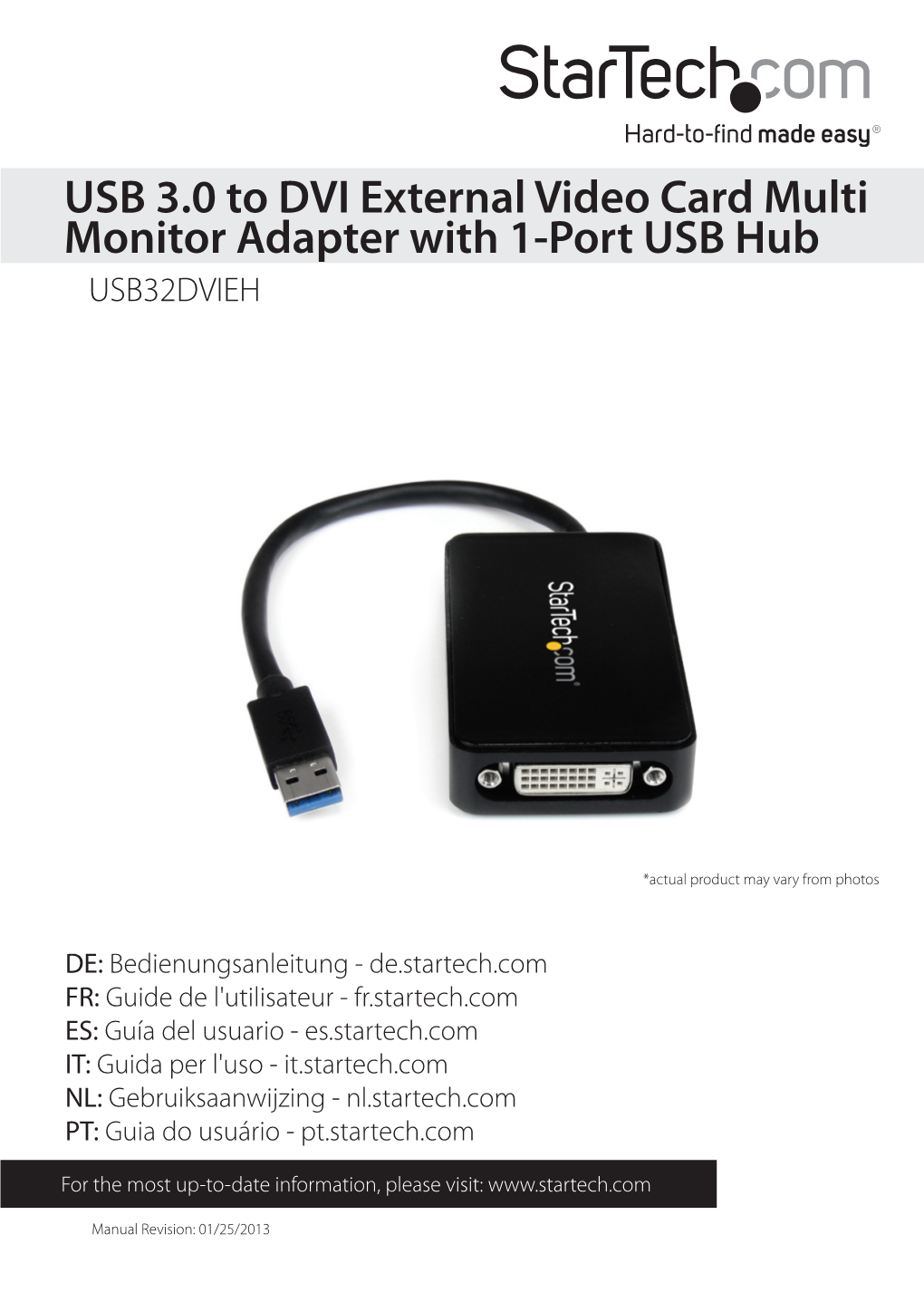 USB 3.0 to DVI External Video Card Multi Monitor Adapter with 1-Port USB Hub USB32DVIEH