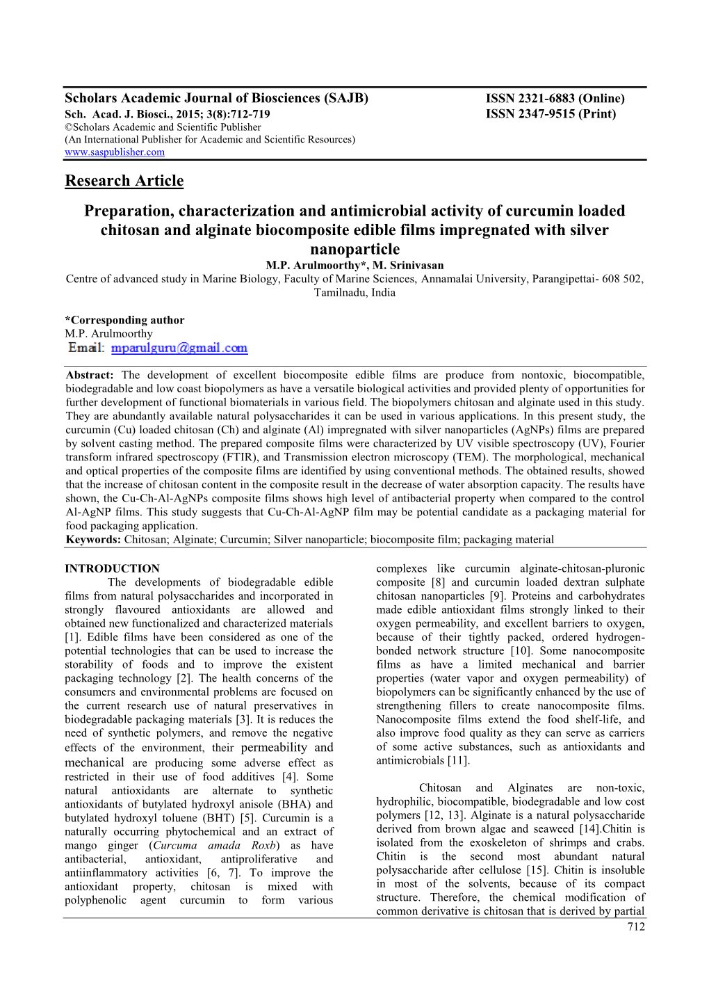 Research Article Preparation, Characterization and Antimicrobial