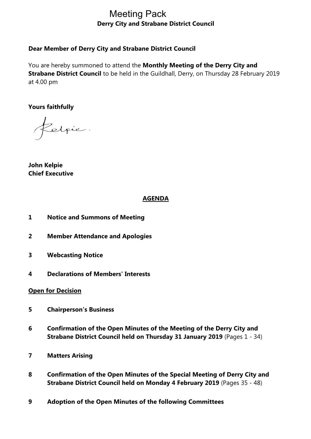 Agenda Document for Derry City and Strabane District Council