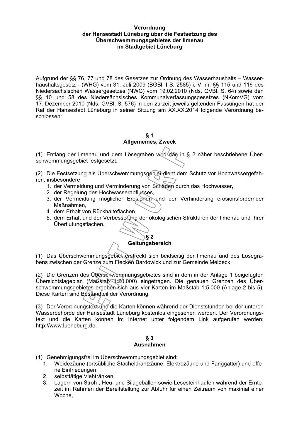 Verordnung Der Hansestadt Lüneburg Über Die Festsetzung Des Überschwemmungsgebietes Der Ilmenau Im Stadtgebiet Lüneburg