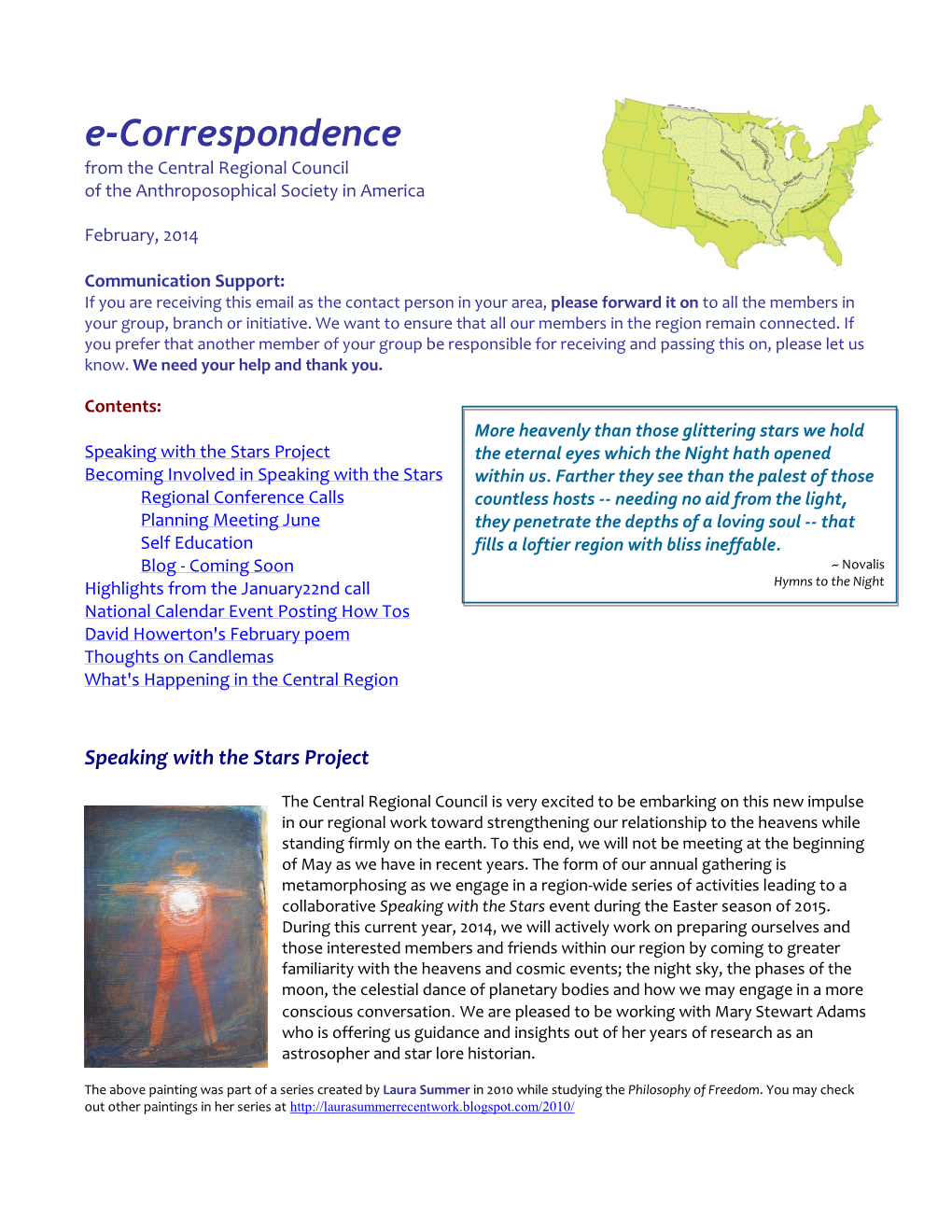 E-Correspondence from the Central Regional Council of the Anthroposophical Society in America