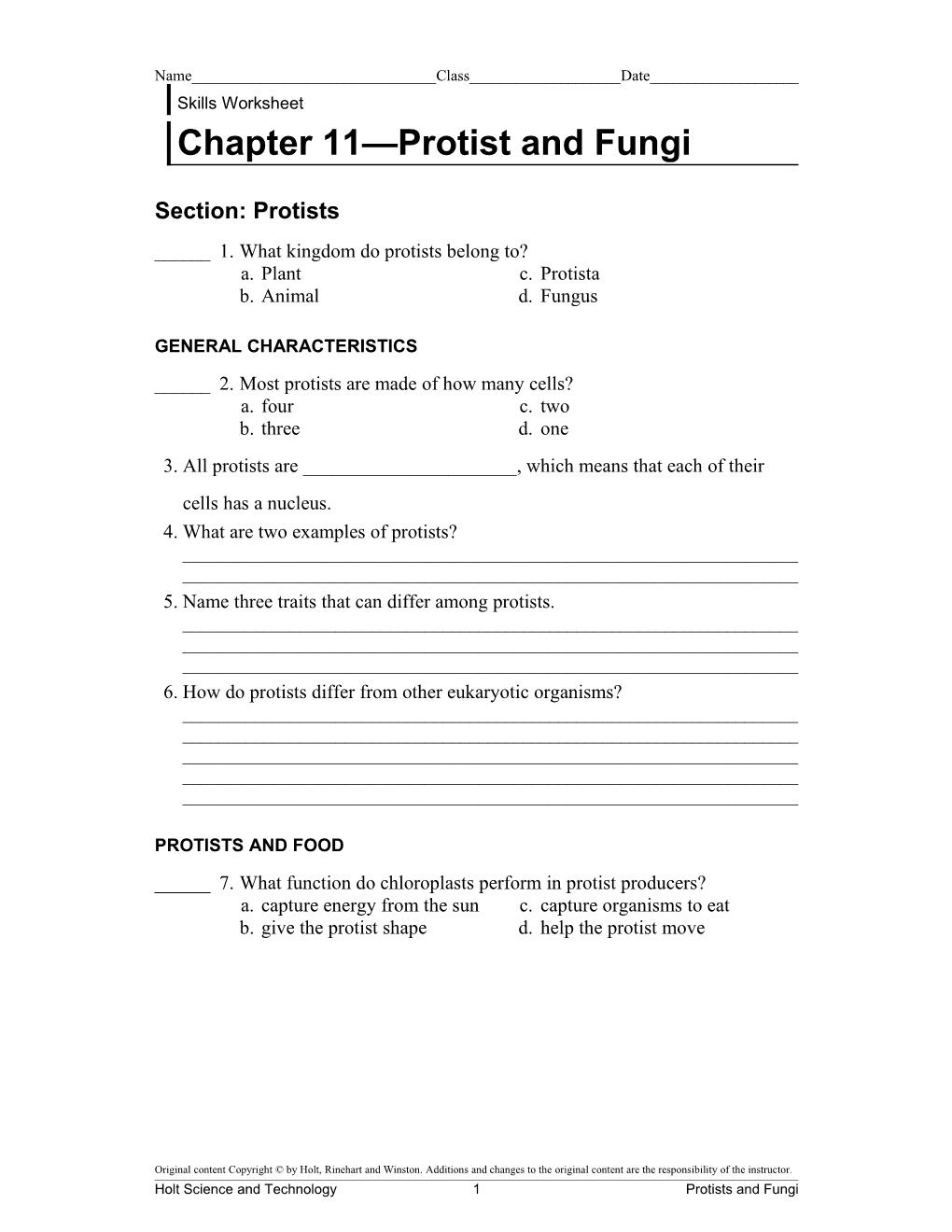 Chapter 11 Protist and Fungi