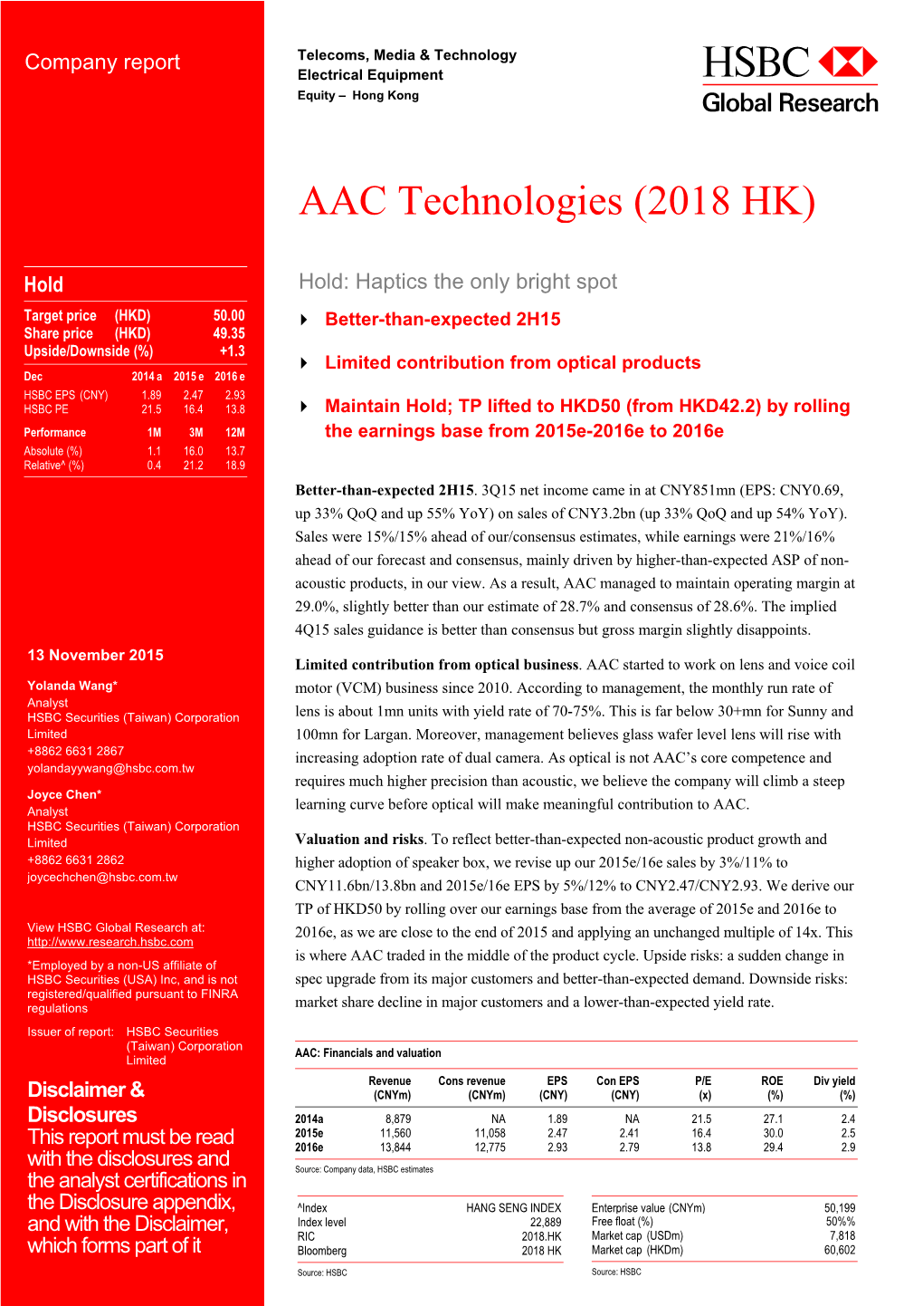 AAC Technologies (2018 HK)-Hold: Haptics the Only Bright Spot