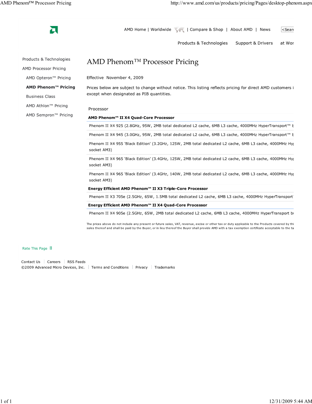 AMD Phenom\231 Processor Pricing