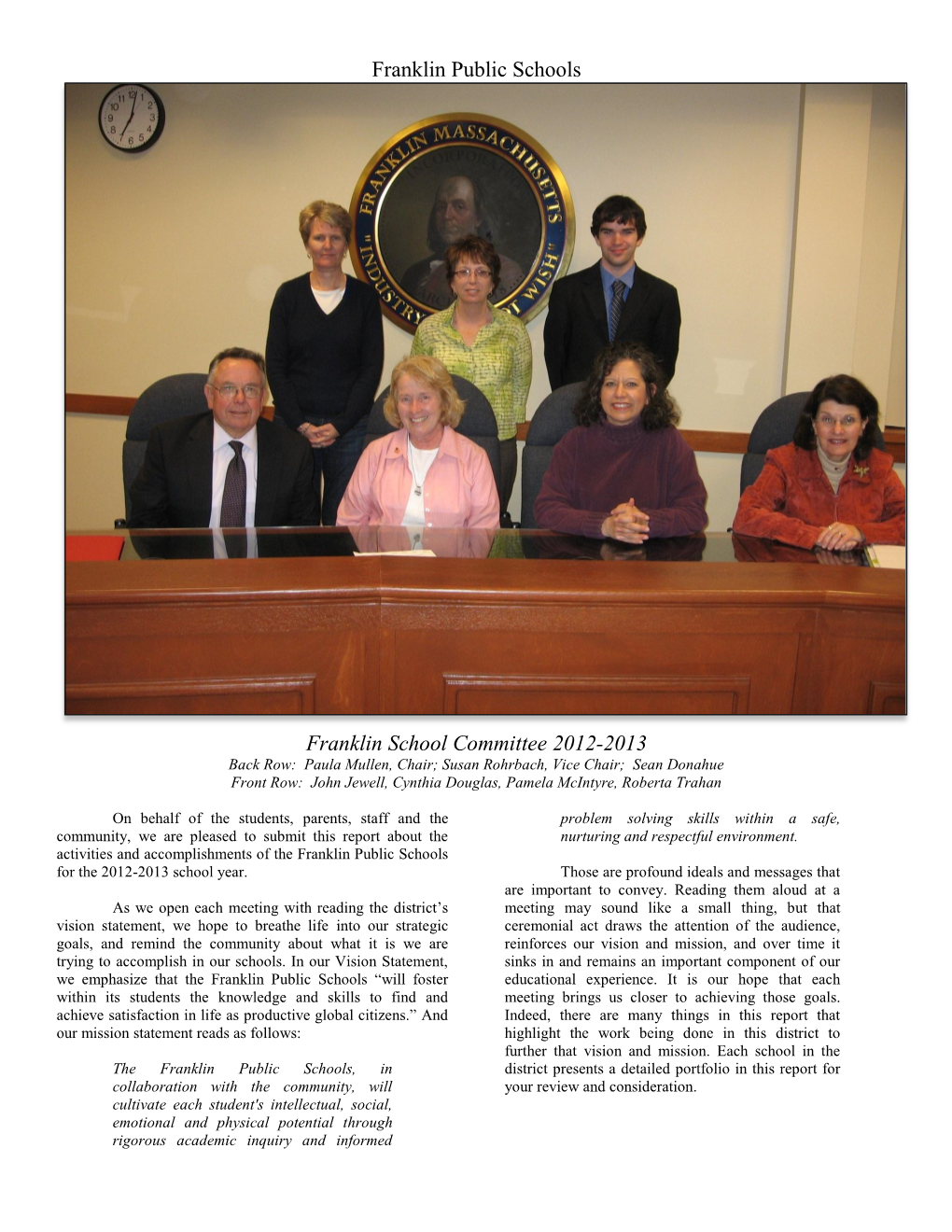Franklin Public Schools Franklin School Committee 2012-2013