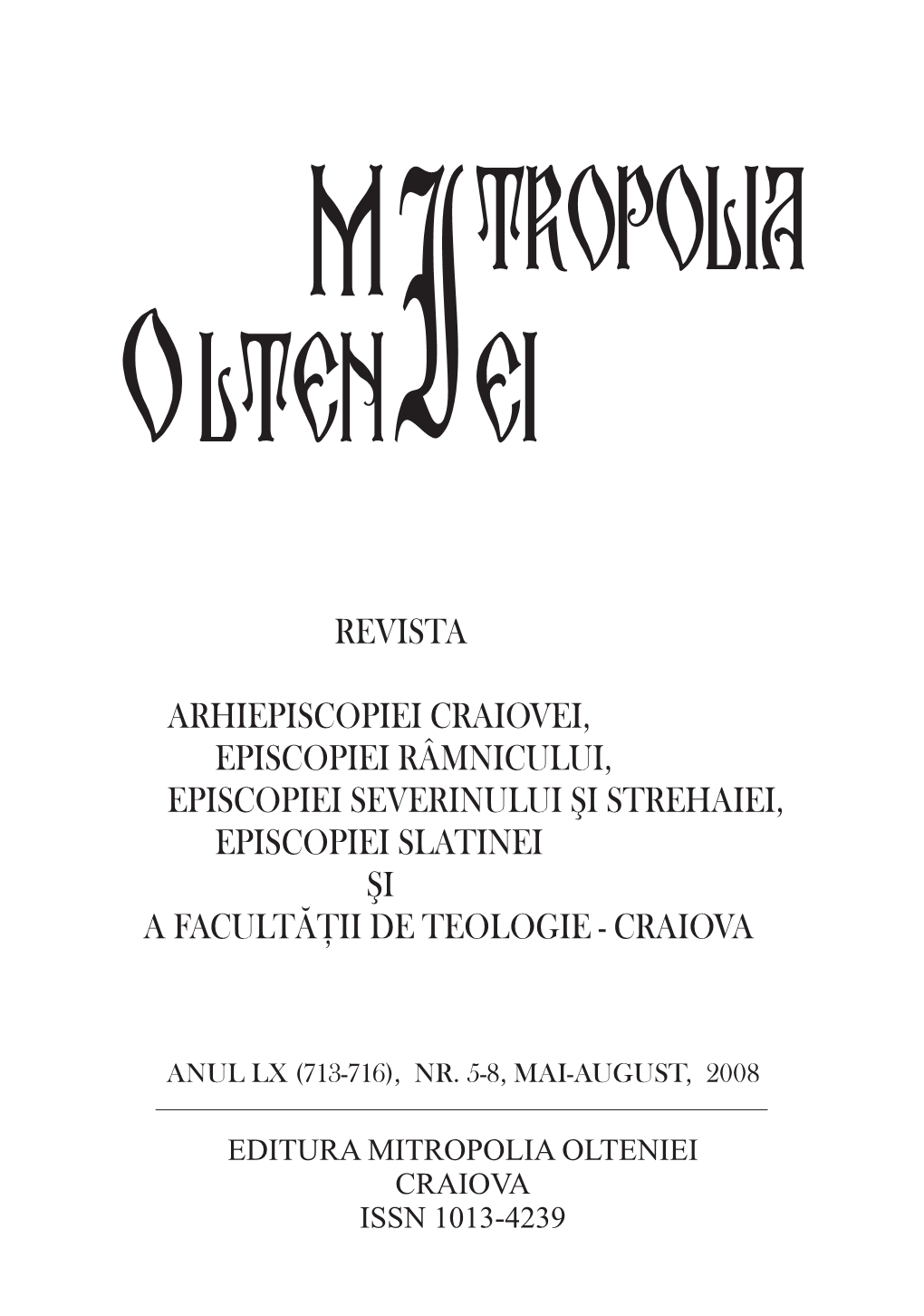 Revista Arhiepiscopiei Craiovei, Episcopiei