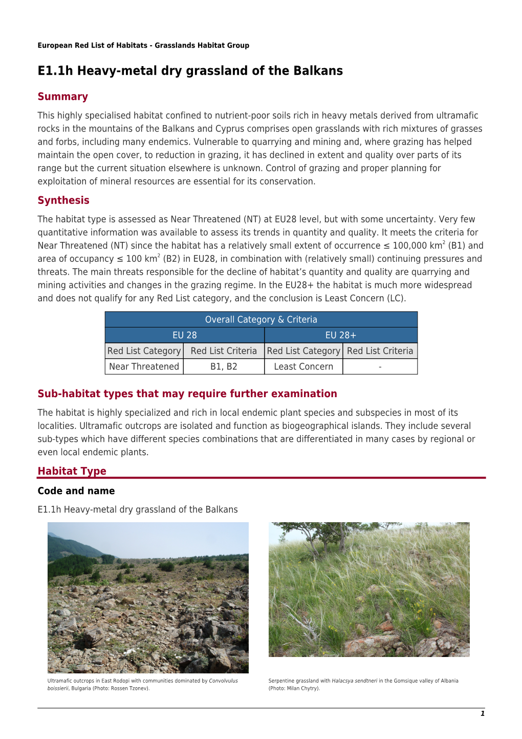 E1.1H Heavy-Metal Dry Grassland of the Balkans