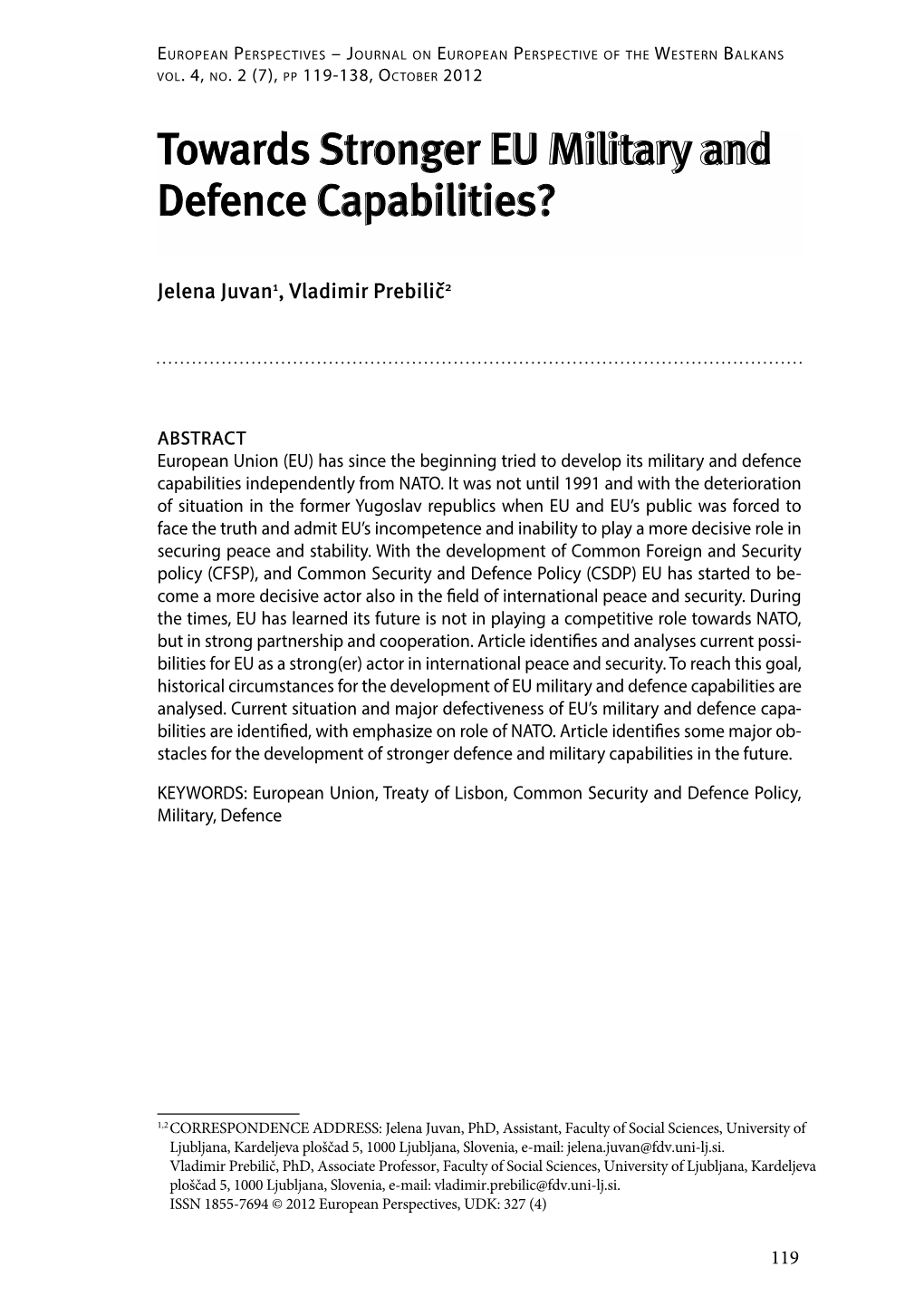 TOWARDS STRONGER EU MILITARY and DEFENCE CAPABILITIES? World Politics