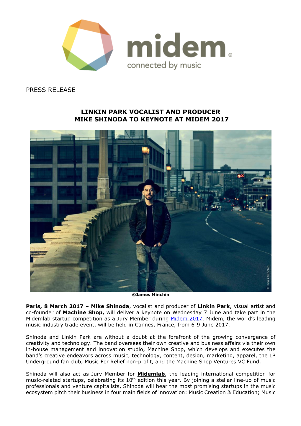 Press Release Linkin Park Vocalist and Producer Mike Shinoda to Keynote