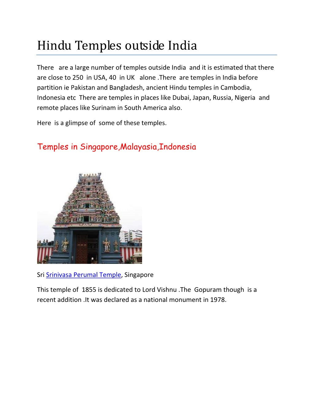 Hindu Temples Outside India