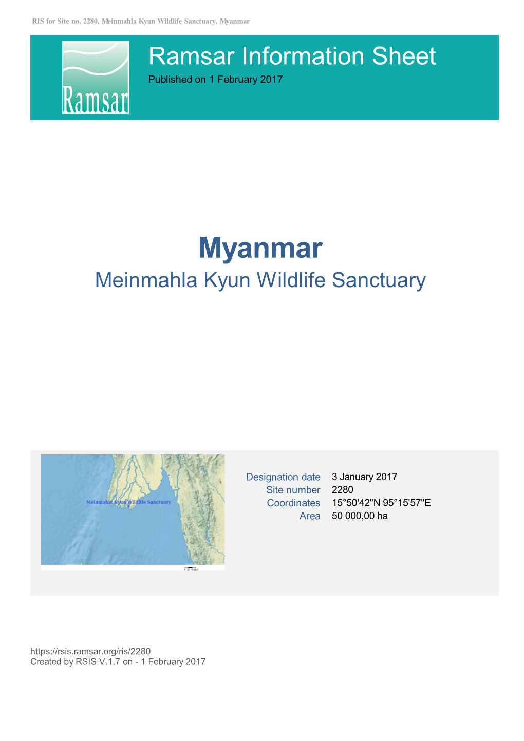 Myanmar Ramsar Information Sheet Published on 1 February 2017