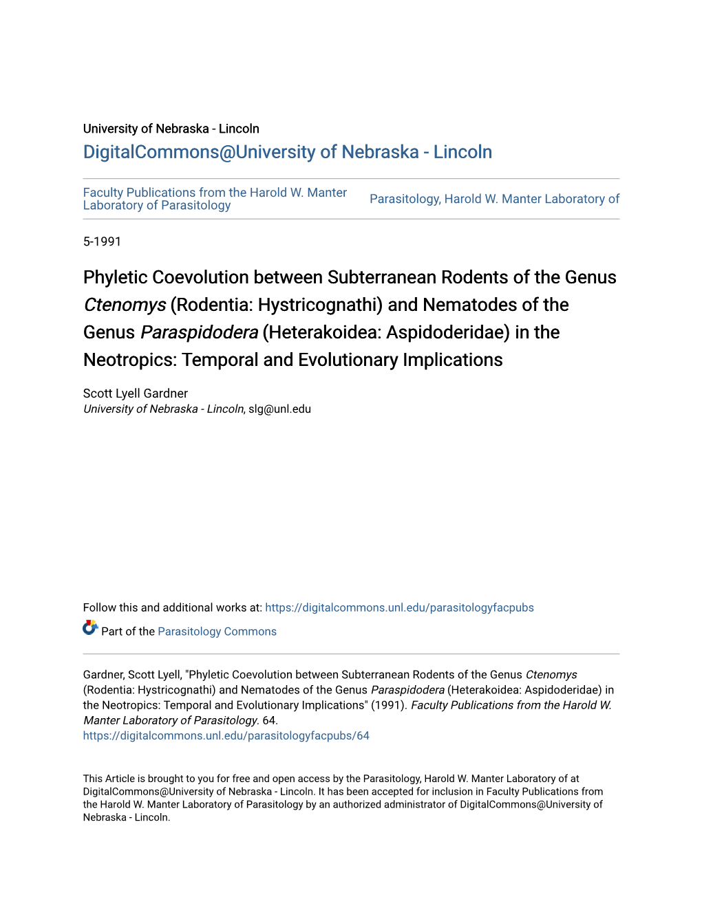 Rodentia: Hystricognathi) and Nematodes of the Genus Paraspidodera (Heterakoidea: Aspidoderidae) in the Neotropics: Temporal and Evolutionary Implications