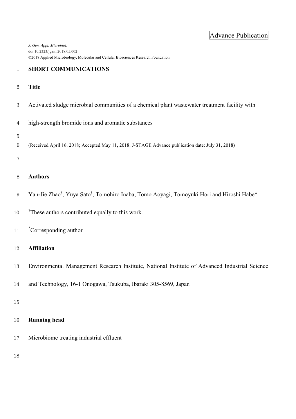 Activated Sludge Microbial Communities of a Chemical Plant Wastewater Treatment Facility With