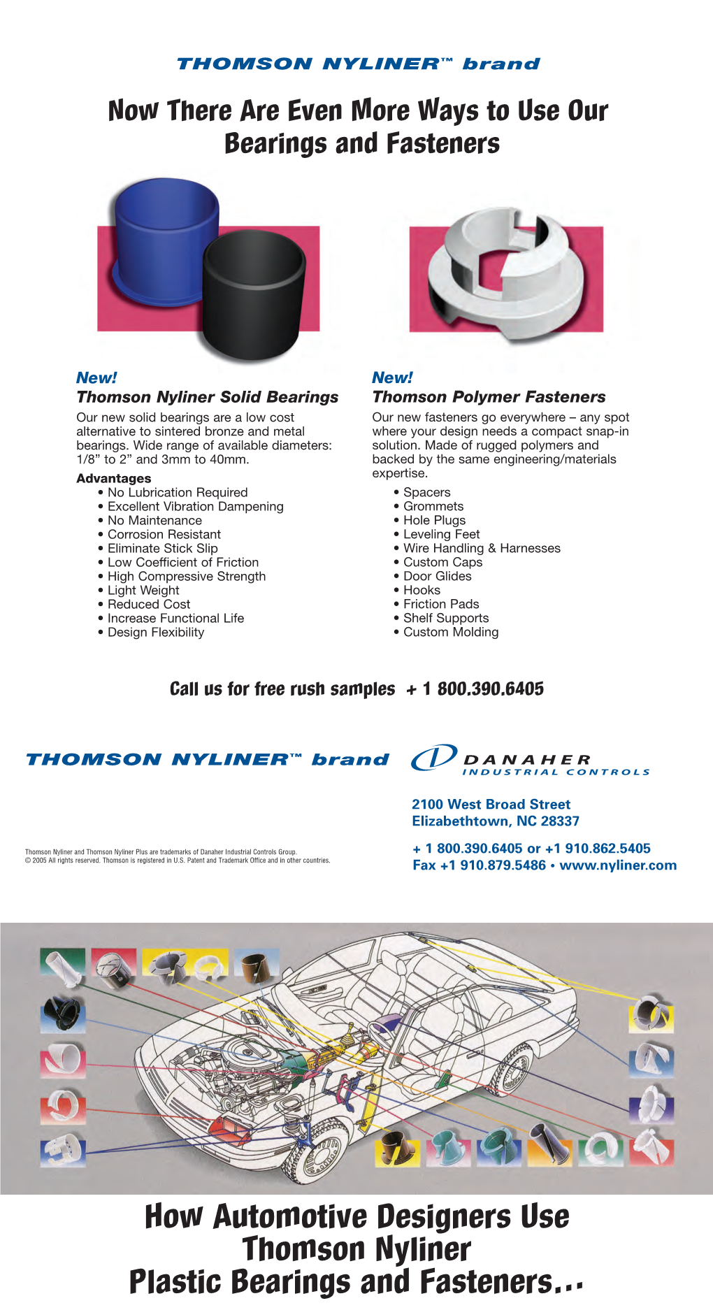 How Automotive Designers Use Thomson Nyliner Plastic Bearings and Fasteners… Thomson Nyliner™ Bearings and Thomson Nyliner Plus™ Bearings
