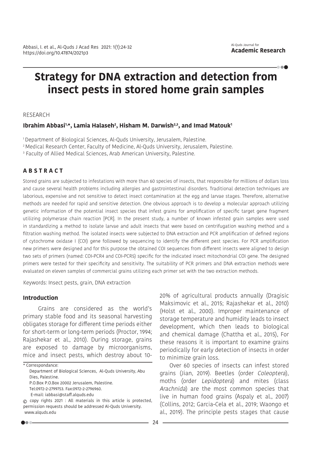 Strategy for DNA Extraction and Detection from Insect Pests in Stored Home Grain Samples