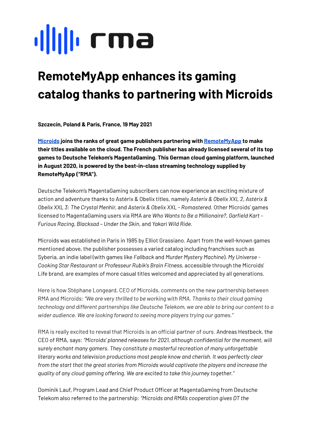 Remotemyapp Enhances Its Gaming Catalog Thanks to Partnering with Microids