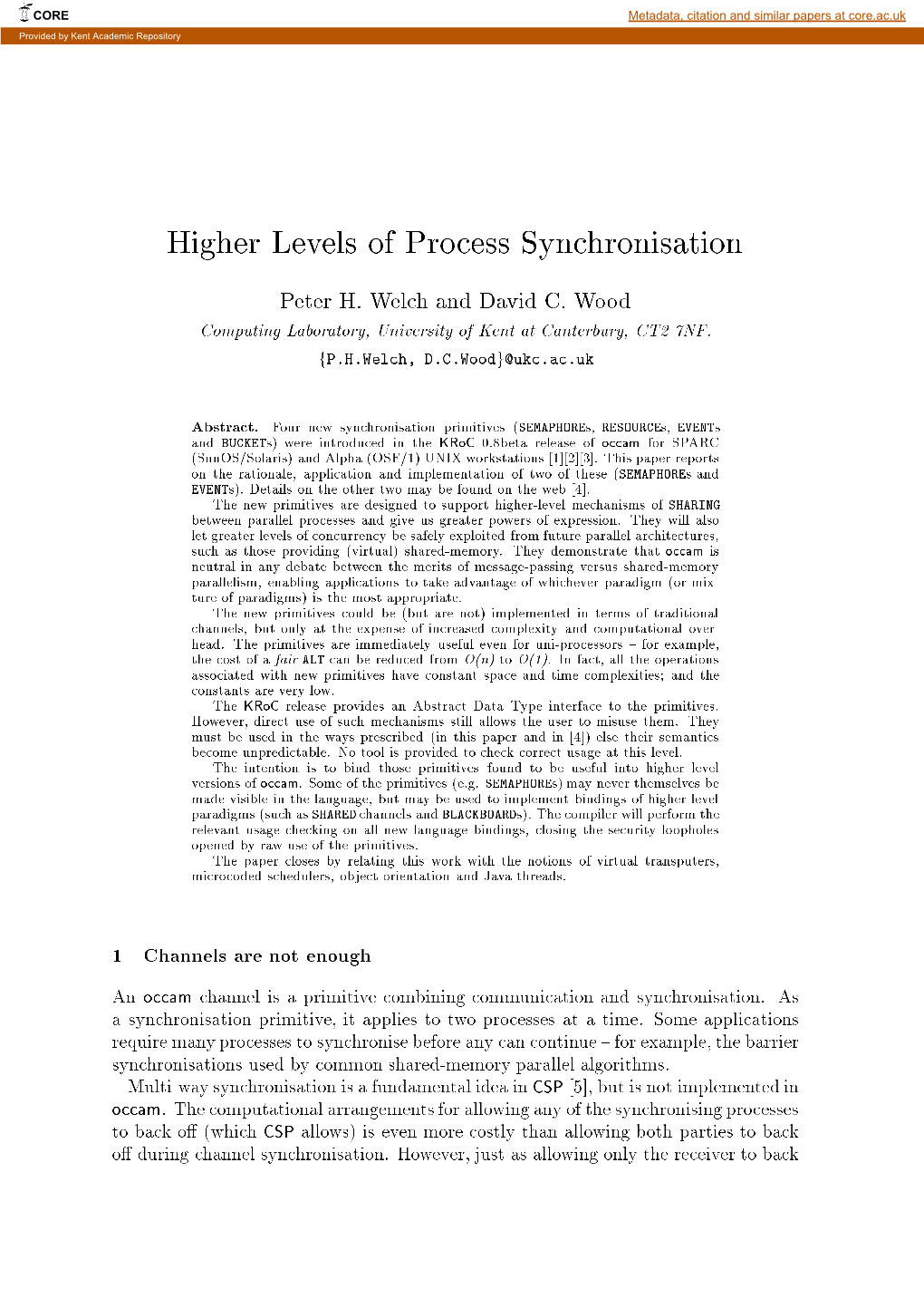 Higher Levels of Process Synchronisation