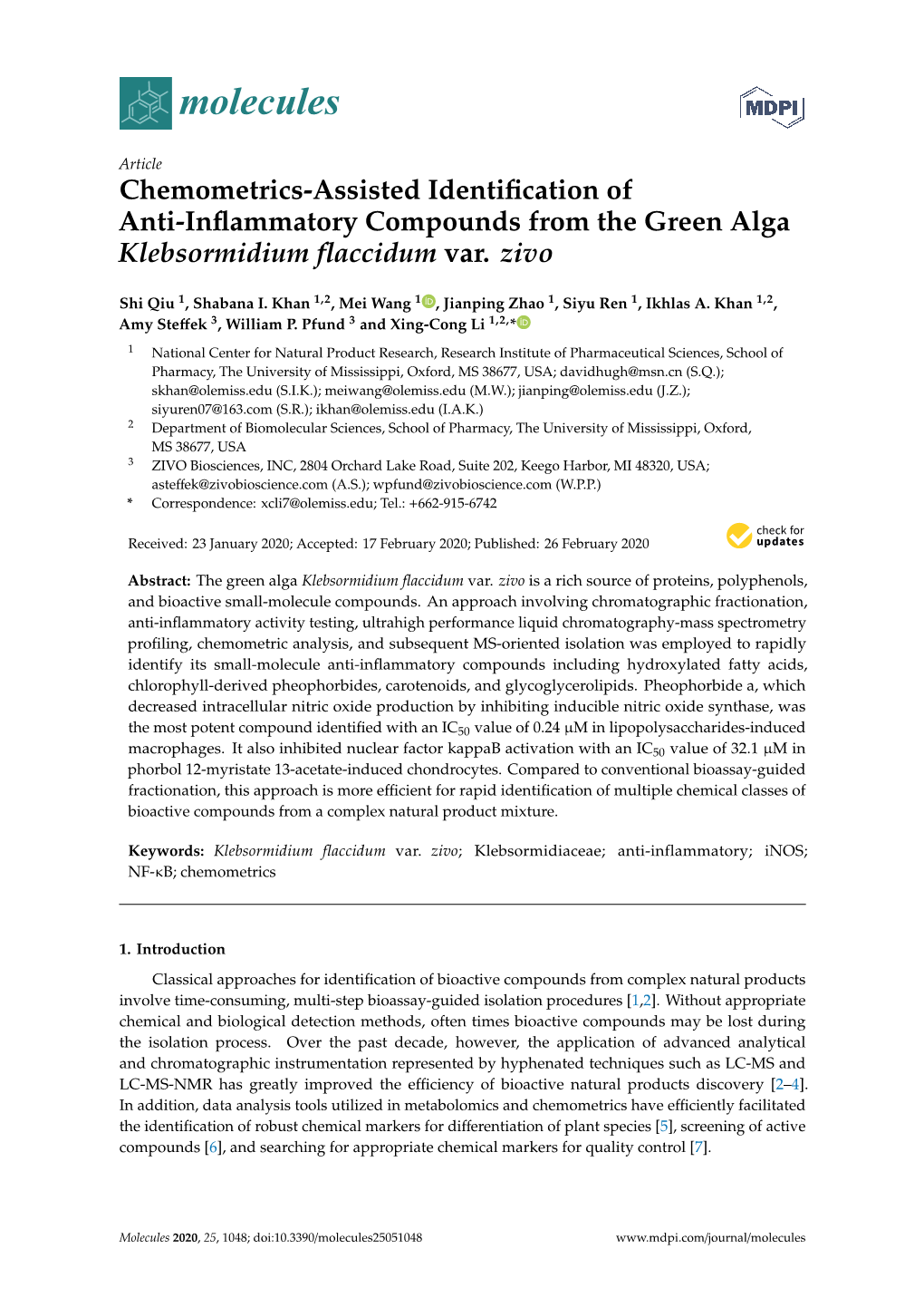 Chemometrics-Assisted Identification of Anti-Inflammatory Compounds