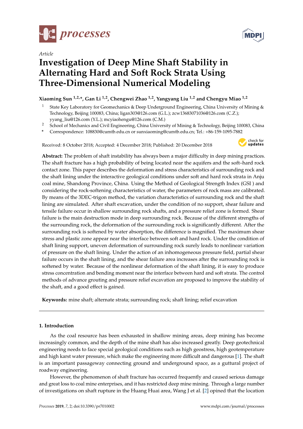 Investigation of Deep Mine Shaft Stability in Alternating Hard and Soft Rock Strata Using Three-Dimensional Numerical Modeling