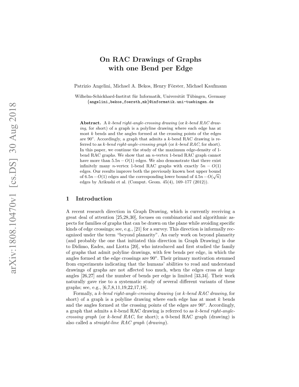 On RAC Drawings of Graphs with One Bend Per Edge