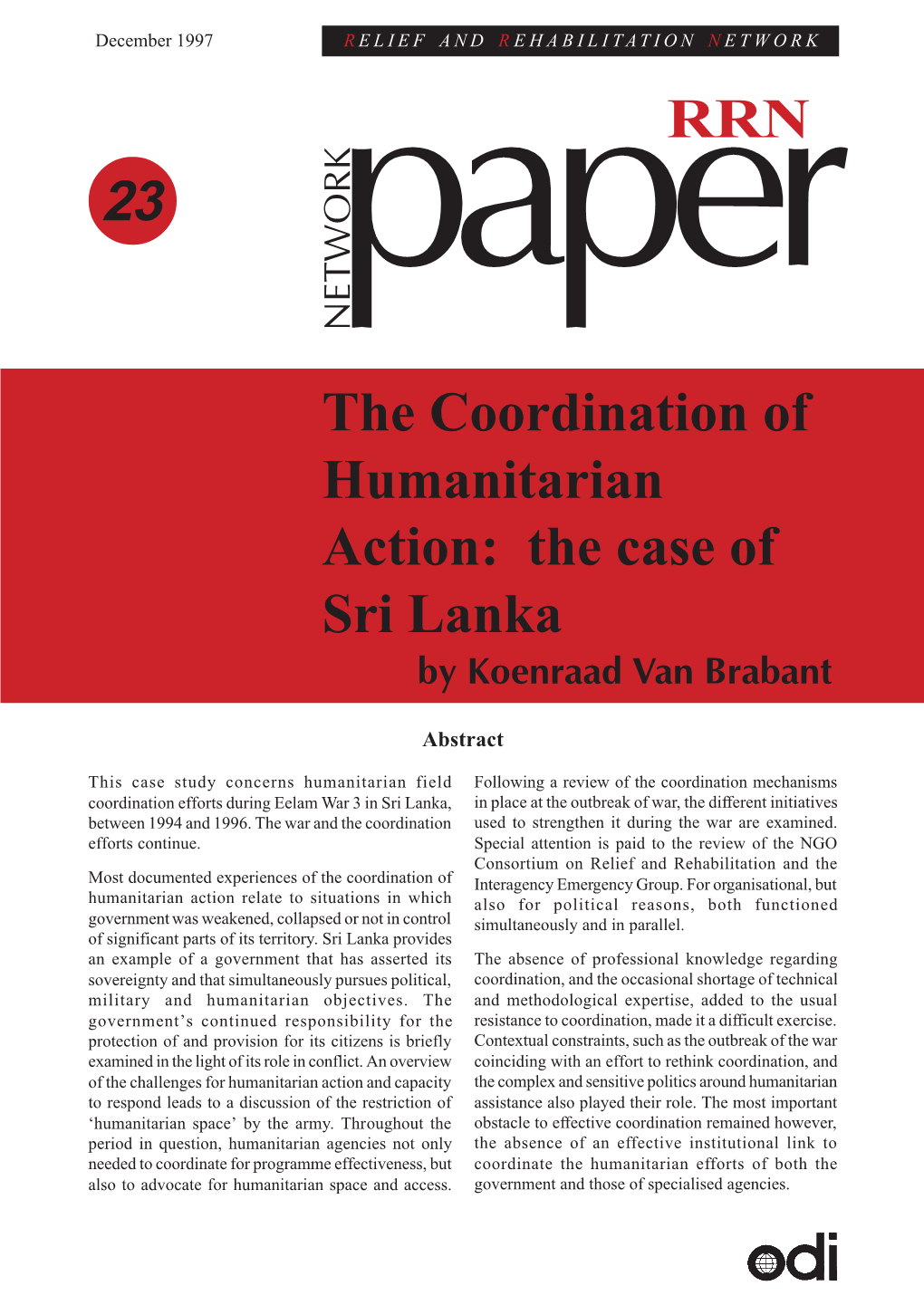 RRN the Coordination of Humanitarian Action: the Case of Sri