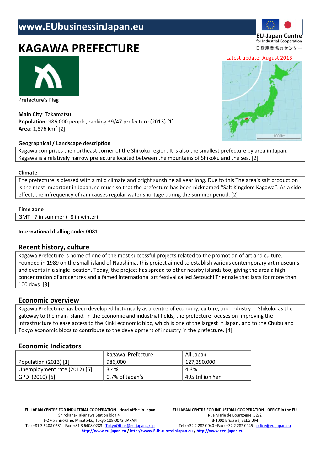 KAGAWA PREFECTURE Latest Update: August 2013