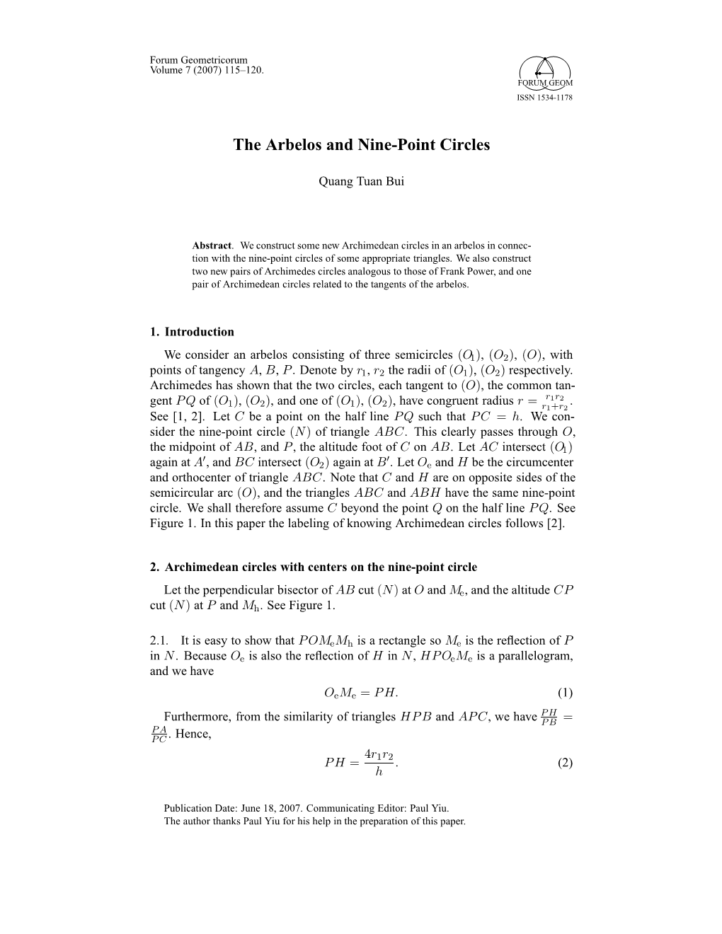 The Arbelos and Nine-Point Circles