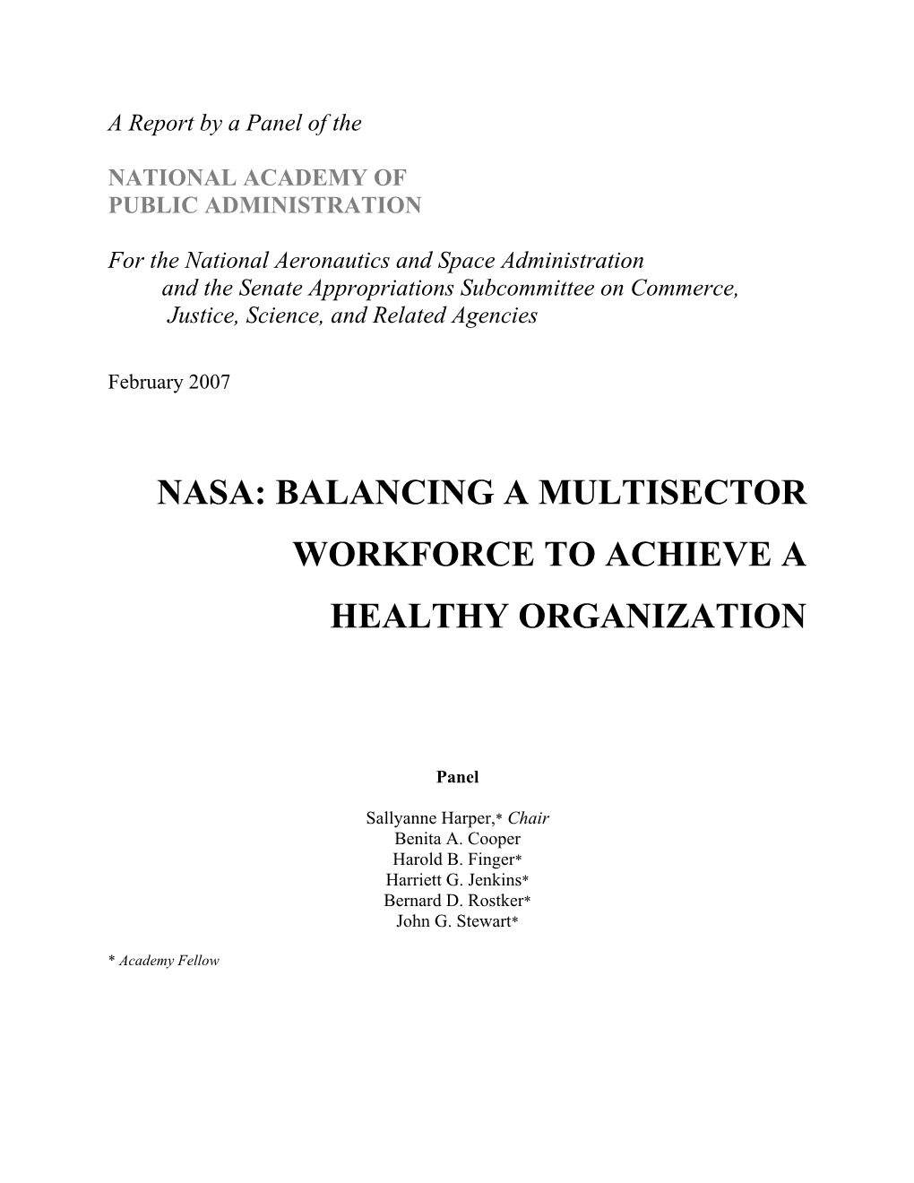 Nasa: Balancing a Multisector Workforce to Achieve a Healthy Organization