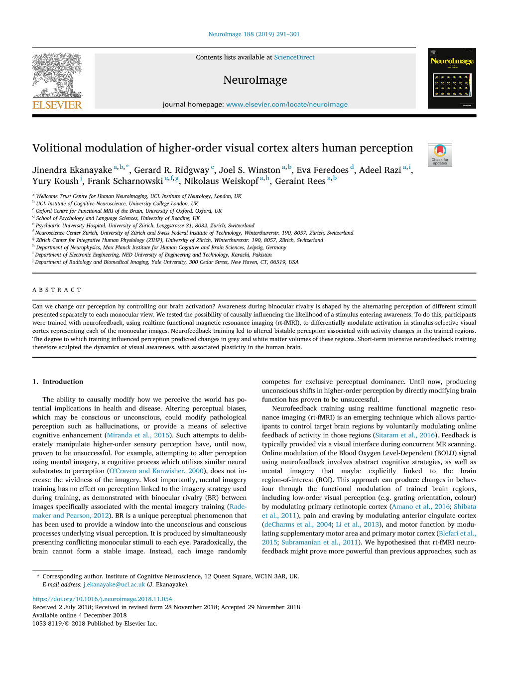 Volitional Modulation of Higher-Order Visual Cortex Alters Human Perception