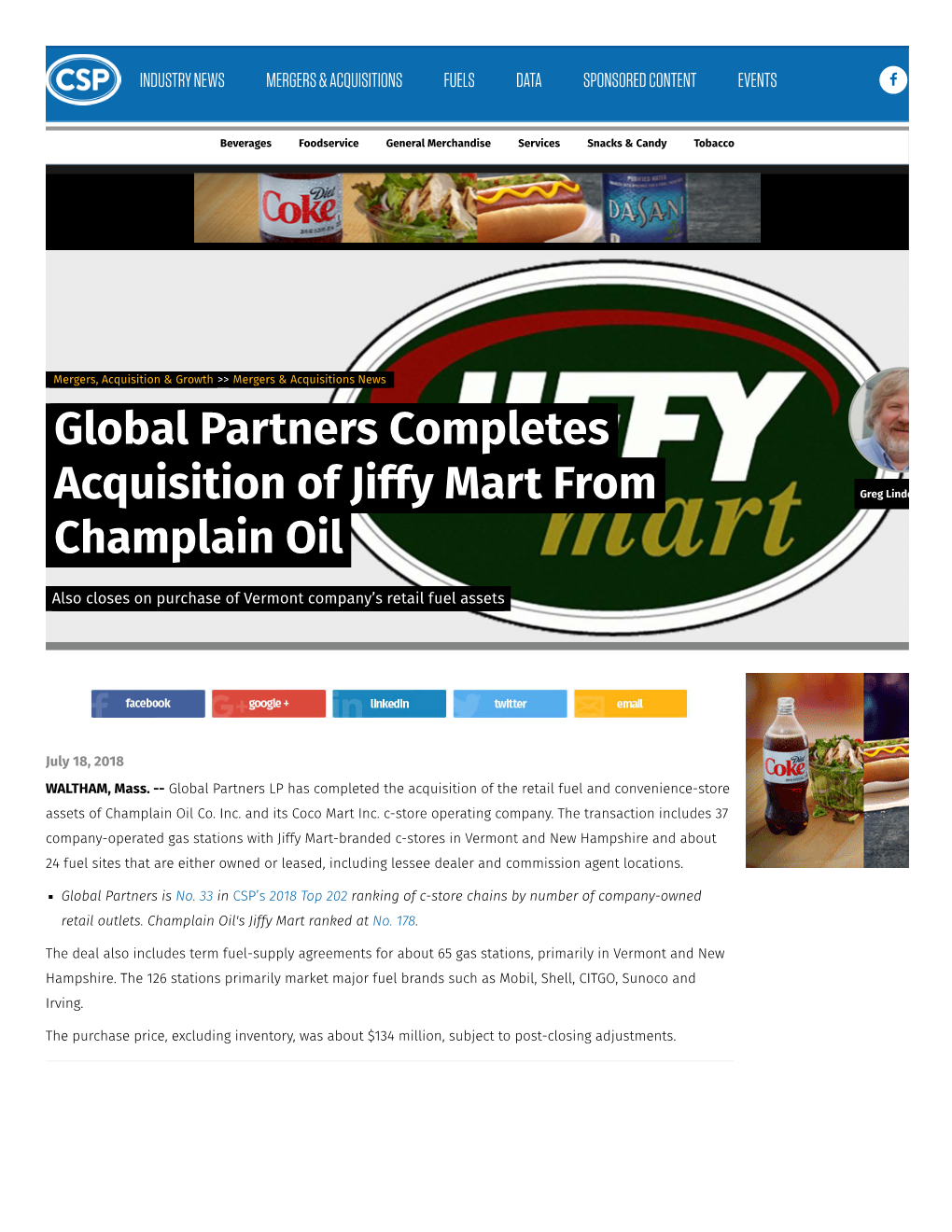Global Partners Completes Acquisition of Jiffy Mart From